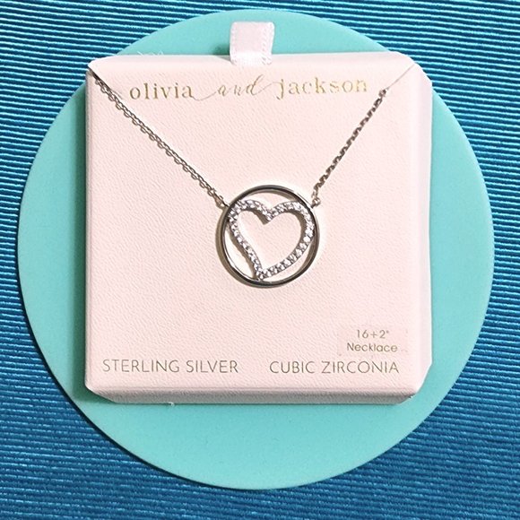 Olivia and Jackson Heart in a Circle Necklace Sterling Silver/Cubic Zirconia - Picture 9 of 15